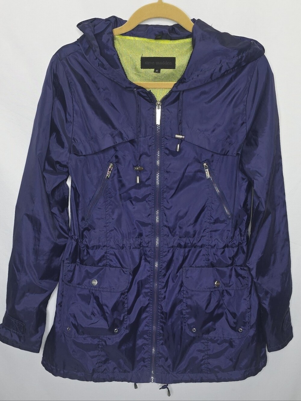 Steve Madden Purple Hooded Utility Jacket with Lime Contrast Mesh Lining